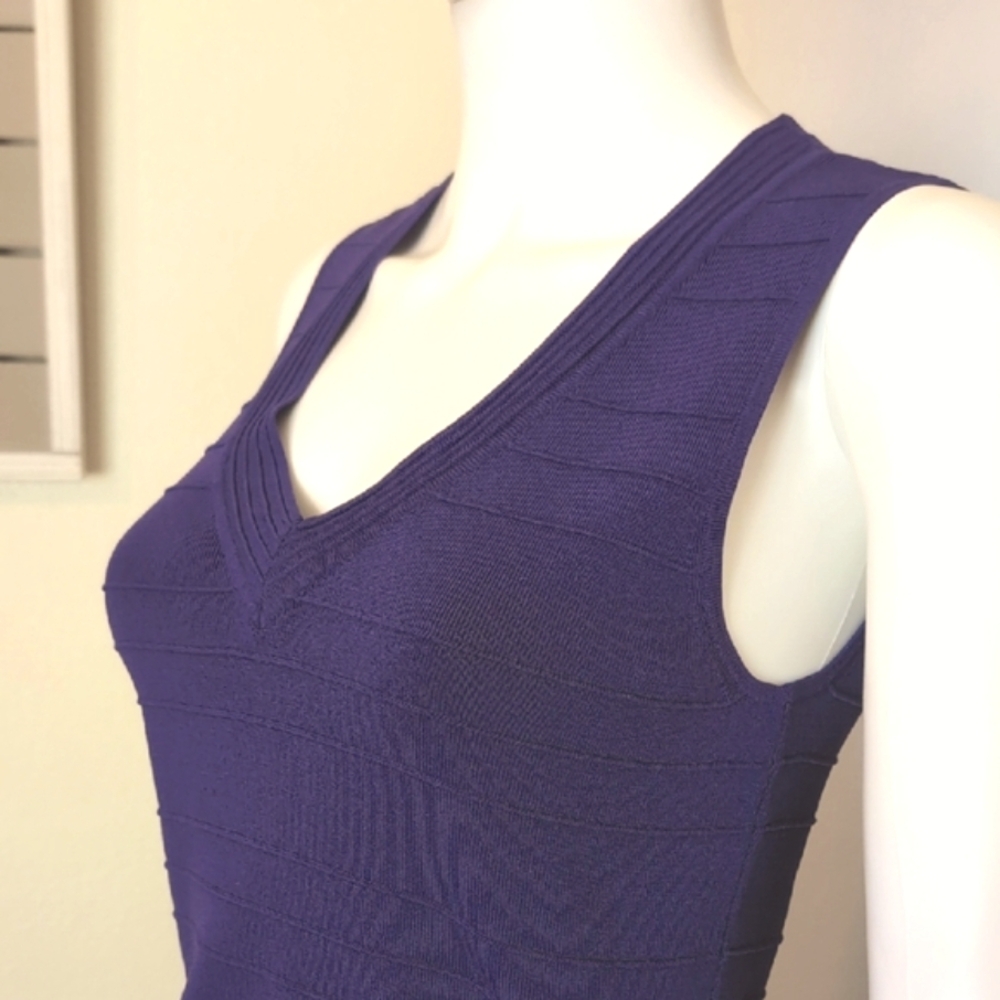 Cable & Gauge Purple V-neck Sleeveless Tank Top Viscose/Nylon Blend Knit EUC